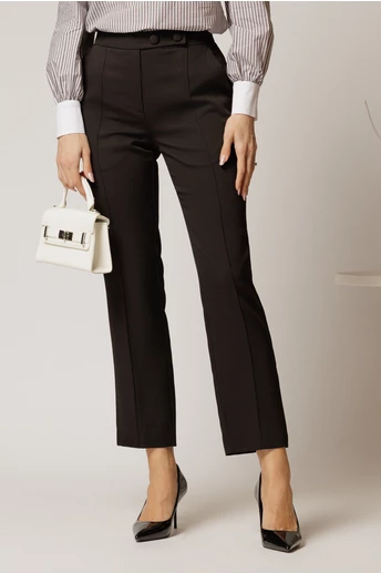 Pantaloni DY Fashion negri conici din stofa cu nasturi imbracati