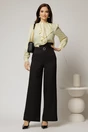 Pantaloni DY Fashion negri cu croi evazat si catarama in talie, 3, dyfashion.ro