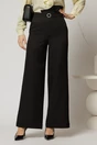 Pantaloni DY Fashion negri cu croi evazat si catarama in talie, 1, dyfashion.ro