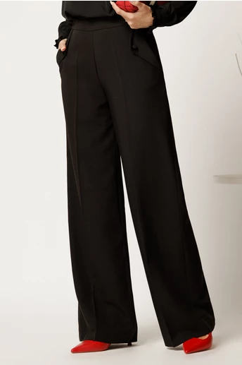 Pantaloni DY Fashion negri lejeri cu buzunare si nasturi decorativi