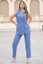 Pantaloni DY Fashion office din stofa albastri cu dunga