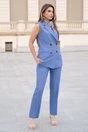 Pantaloni DY Fashion office din stofa albastri cu dunga