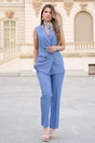 Pantaloni DY Fashion office din stofa albastri cu dunga