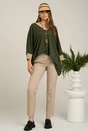 Pantaloni DY Fashion office din stofa bej cu buzunare