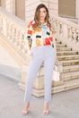 Pantaloni DY Fashion office din stofa gri cu buzunare