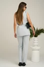 Pantaloni DY Fashion office din stofa gri cu dunga