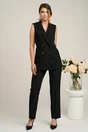 Pantaloni DY Fashion office din stofa negri cu dunga