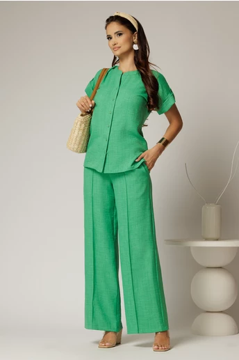 Pantaloni DY Fashion verzi cu croi lejer din material vaporos