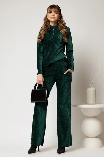 Pantaloni DY Fashion verzi din catifea velurata casual eleganti