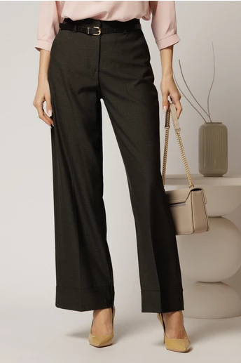 Pantaloni gri antracit din stofa cu croi larg si curea in talie