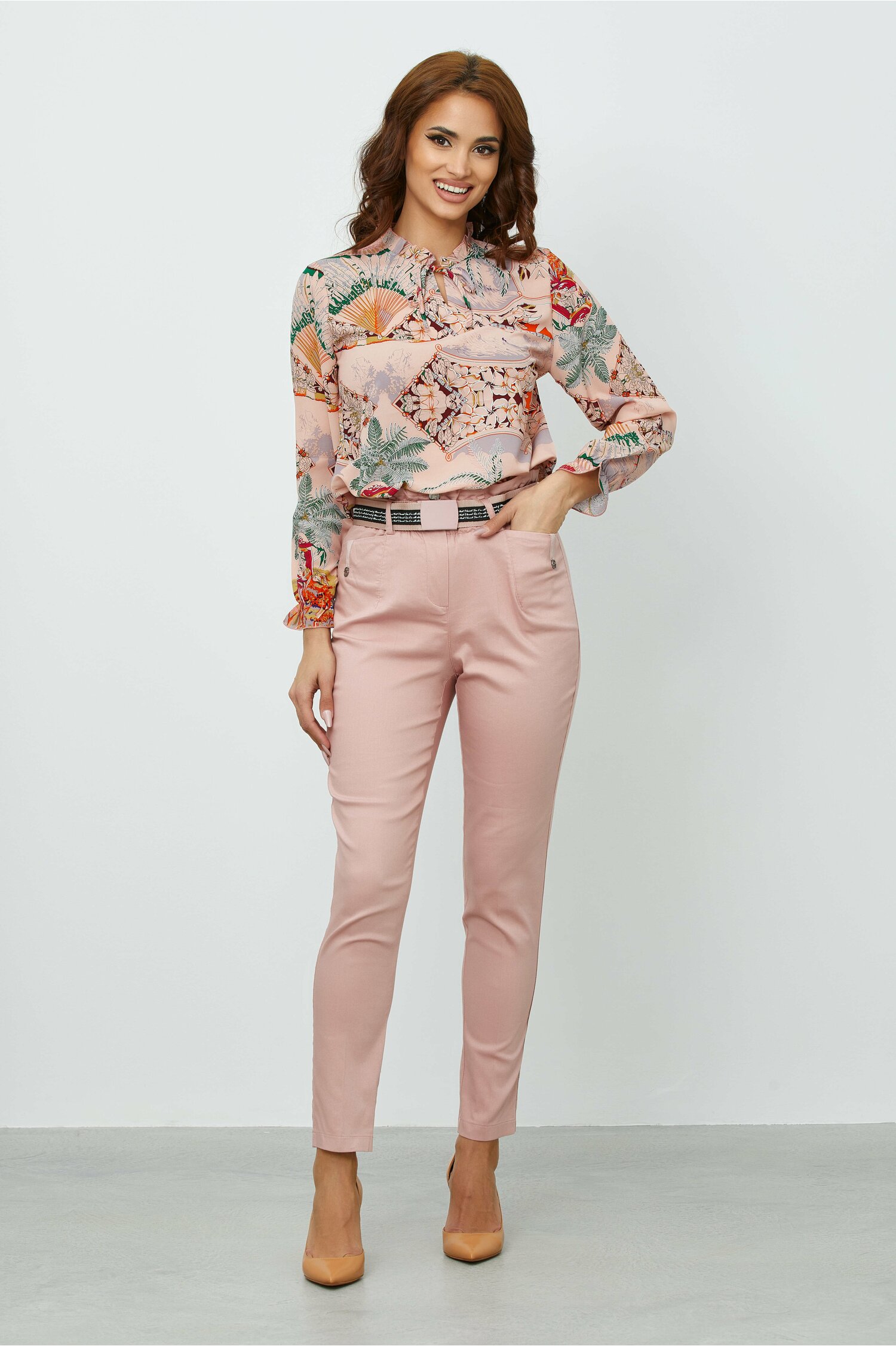 Pantaloni Ilinca roz cu elastic si curea in talie 2023 ❤️ Pret Super dyfashion imagine noua 2022