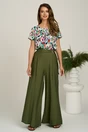 Pantaloni kaki din viscoza evazati cu catarama in talie, 1, dyfashion.ro