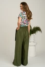 Pantaloni kaki din viscoza evazati cu catarama in talie, 2, dyfashion.ro