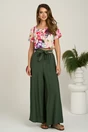 Pantaloni kaki evazati din viscoza cu elastic si cordon in talie, 1, dyfashion.ro