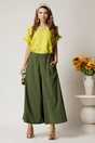 Pantaloni kaki lejeri tip fusta din viscoza cu elastic in talie, 3, dyfashion.ro