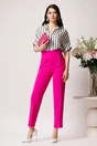 Pantaloni LaDonna office din stofa fucsia cu pliuri nasturi pe talie, 2, dyfashion.ro