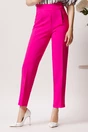 Pantaloni LaDonna office din stofa fucsia cu pliuri nasturi pe talie, 1, dyfashion.ro