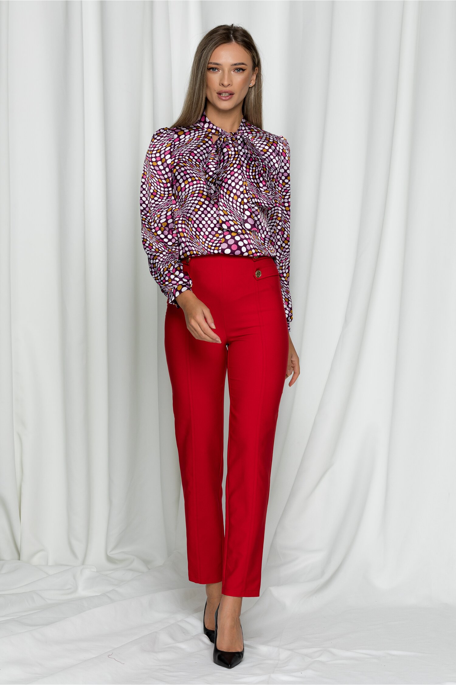 Pantaloni LaDonna rosii cu nasturi aurii 2023 ❤️ Pret Super dyfashion imagine noua 2022