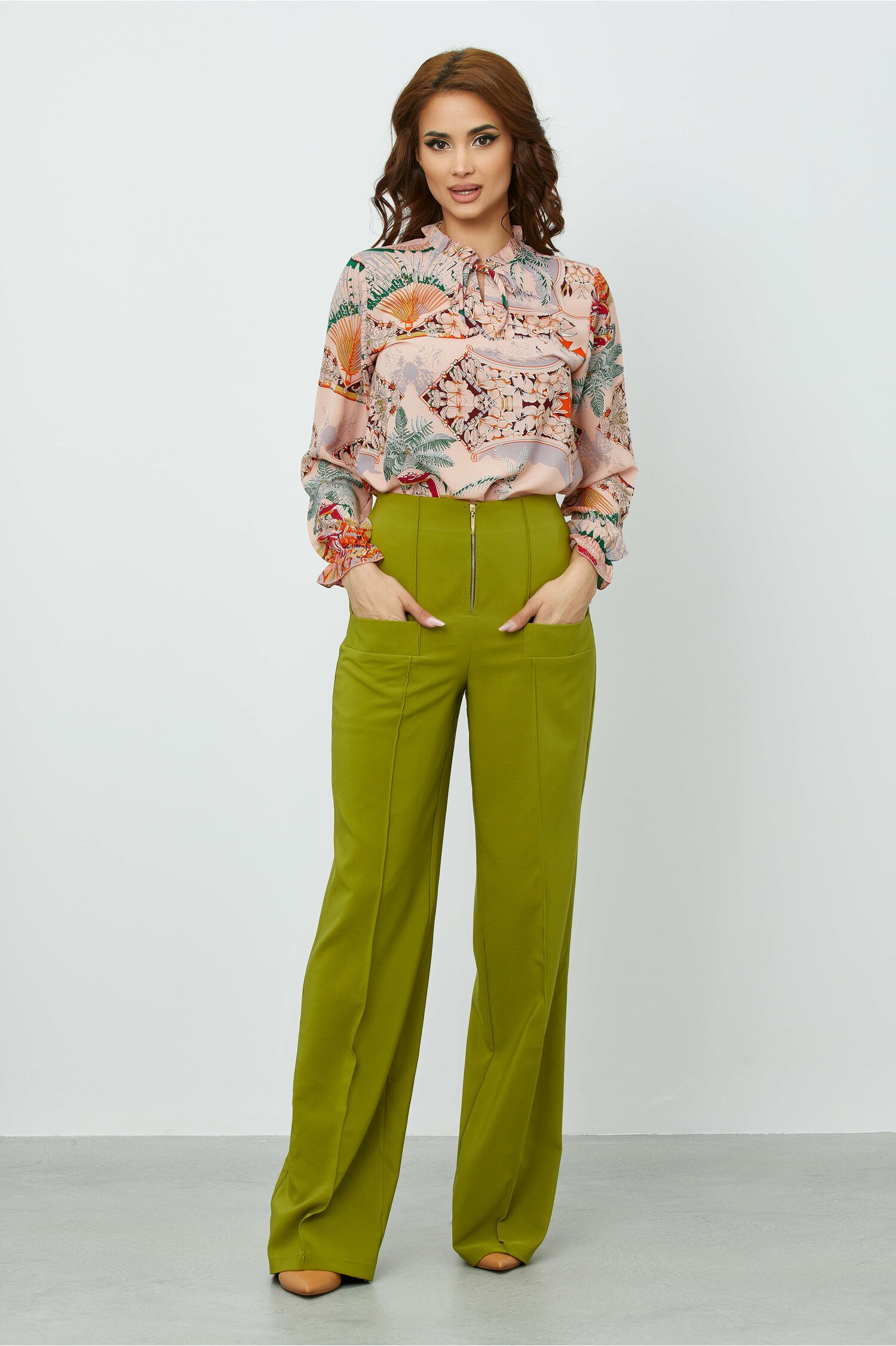Pantaloni LaDonna verde olive evazati 2023 ❤️ Pret Super dyfashion imagine noua 2022
