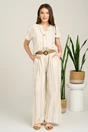 Pantaloni lejeri ivory cu dungi bej si curea in talie, 1, dyfashion.ro