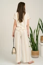 Pantaloni lejeri ivory cu dungi bej si curea in talie, 2, dyfashion.ro