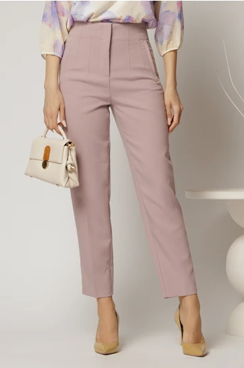 Pantaloni lila roze cu croi conic si talie inalta