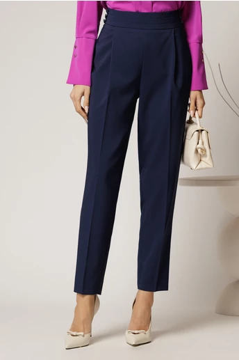 Pantaloni lungi bleumarin croi conic si nasturi pe talie