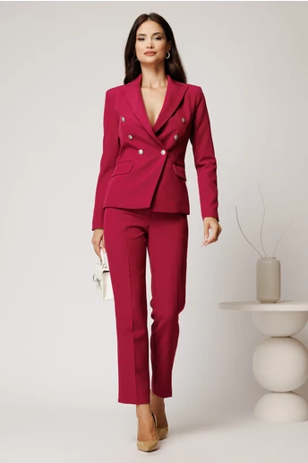 Pantaloni magenta din stofa cu croi drept si buzunare