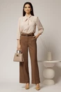 Pantaloni maro cu dungi bordo din stofa cu croi larg si curea in talie, 3, dyfashion.ro