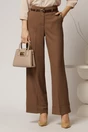 Pantaloni maro cu dungi bordo din stofa cu croi larg si curea in talie, 1, dyfashion.ro