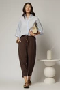 Pantaloni maro de zi din tencel cu snur si elastic pe talie, 3, dyfashion.ro