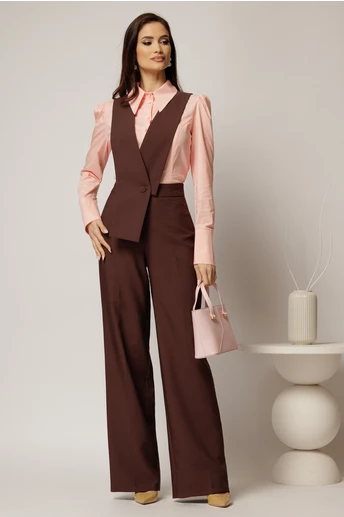 Pantaloni maro evazati cu bretele detasabile