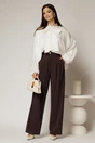 Pantaloni maro inchis din triplu voal cu pliuri si croi lejer, 3, dyfashion.ro