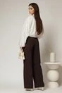 Pantaloni maro inchis din triplu voal cu pliuri si croi lejer, 2, dyfashion.ro