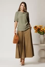 Pantaloni maro lejeri tip fusta din viscoza cu elastic in talie, 3, dyfashion.ro