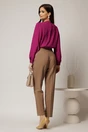 Pantaloni maro croi conic si nasturi pe talie, 2, dyfashion.ro