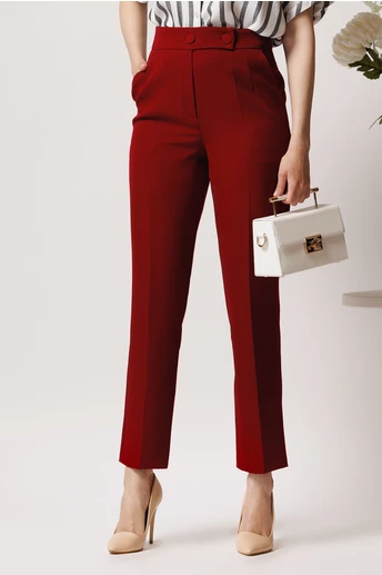 Pantaloni Moze office din stofa bordo cu dunga si buzunare