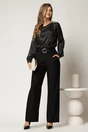 Pantaloni negri din stofa cu croi drept si curea in talie, 3, dyfashion.ro