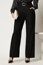 Pantaloni negri din stofa cu croi drept si curea in talie, 1, dyfashion.ro