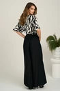 Pantaloni negri din viscoza evazati cu catarama in talie, 2, dyfashion.ro