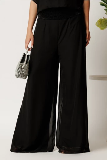 Pantaloni negri din voal evazati