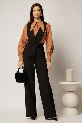 Pantaloni negri evazati cu bretele detasabile