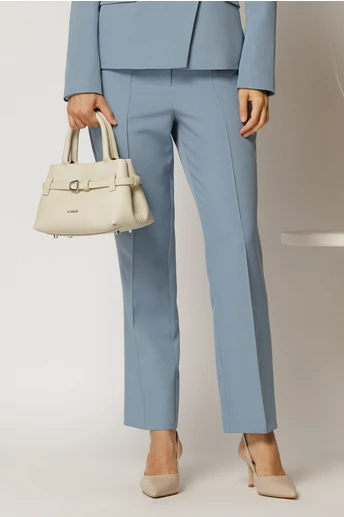 Pantaloni office bleu cu croi conic si inchidere cu nasturi