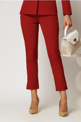 Pantaloni office bordo conici cu buzunare si inchidere cu nasture