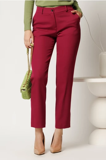 Pantaloni office din stofa magenta simpli cu buzunare