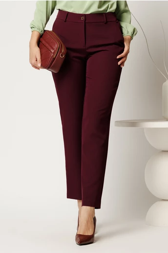 Pantaloni office din stofa mov pruna simpli cu buzunare