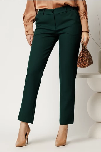 Pantaloni office din stofa verde inchis simpli cu buzunare