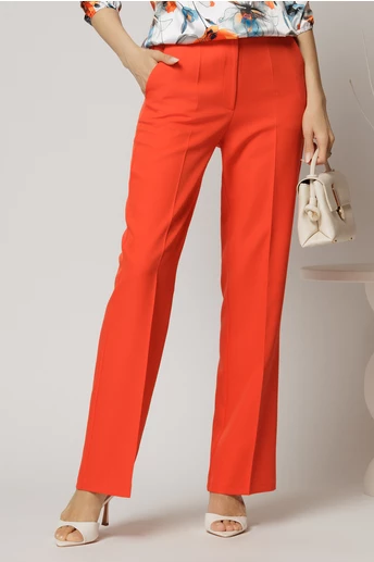 Pantaloni oranj cu croi drept si buzunare