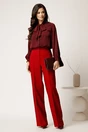 Pantaloni rosii din stofa evazati cu dunga, 2, dyfashion.ro