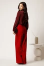 Pantaloni rosii din stofa evazati cu dunga, 3, dyfashion.ro
